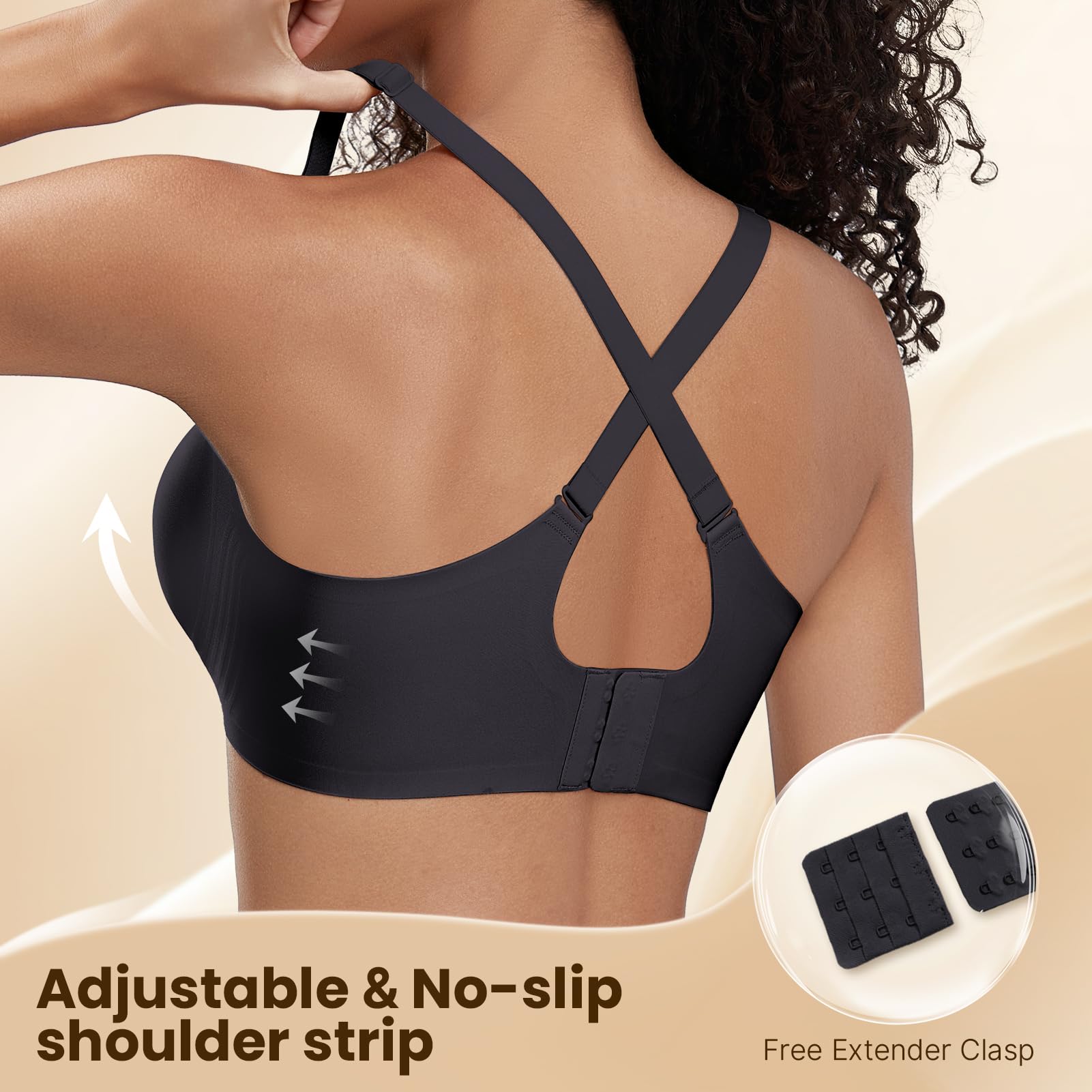 PQK Bras No Underwire for Women Comfortable Wireless Seamless T Shirt Bras Wavy Edge Full Coverage Push Up Bra (Size S Black)