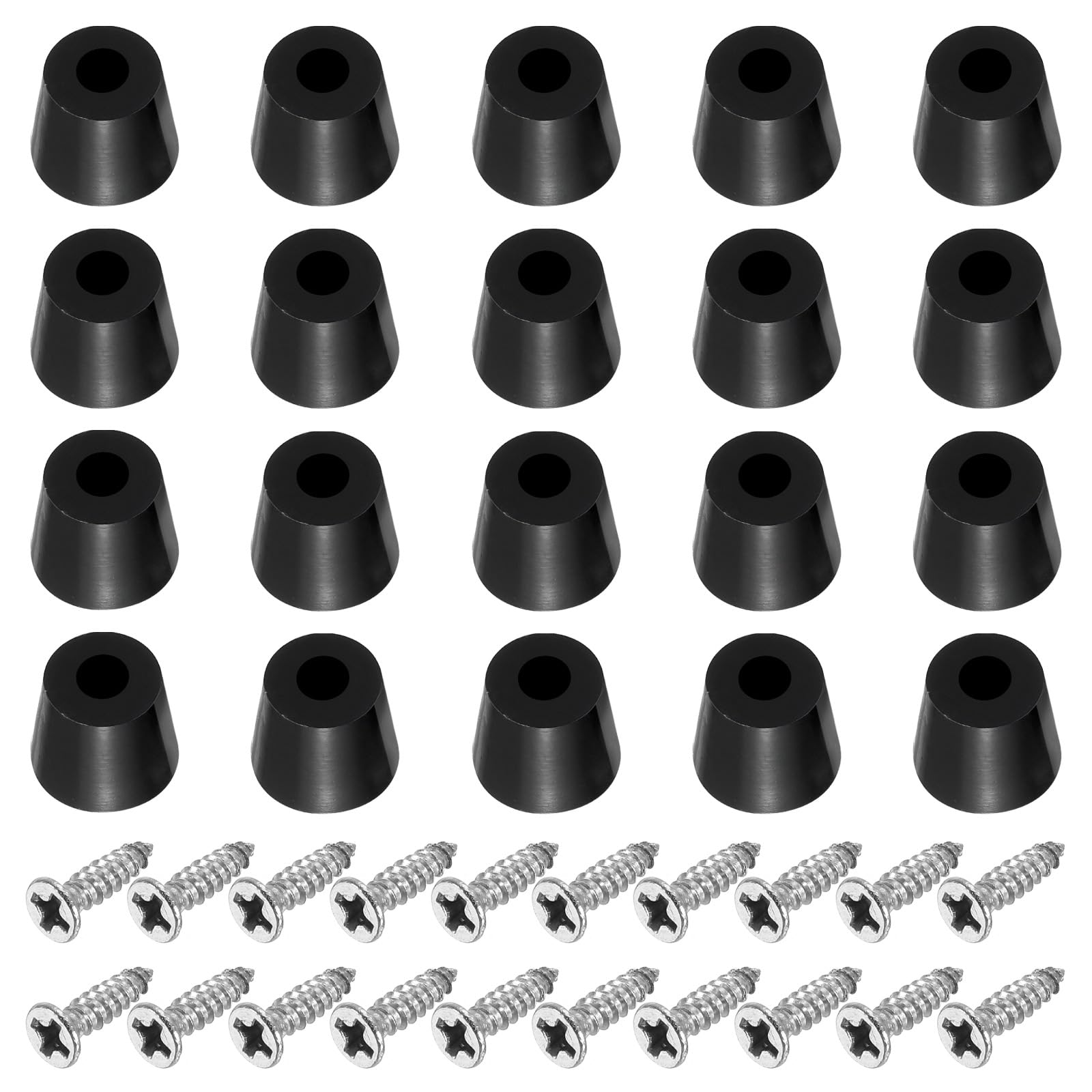 PATIKIL Cutting Board Feet,20 Pieces Non Slip Rubber Feet Bumpers with 304 Stainless Steel Screws for Cutting Board Furniture Chairs Desks 0.65"Wx0.55"H, Black