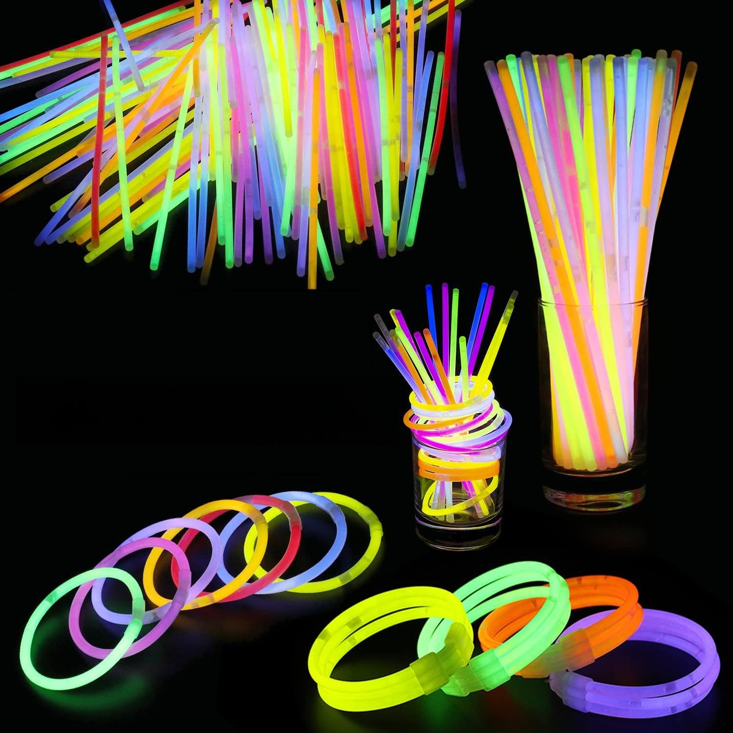 25pcs Premium 8 Inch Glow Sticks With Connectors To Make Neon Necklace Wrist Band Bracelets, Party Favours, Party Bag Fillers for Kids - Party Accessories, Long-lasting Glow Sticks for Children