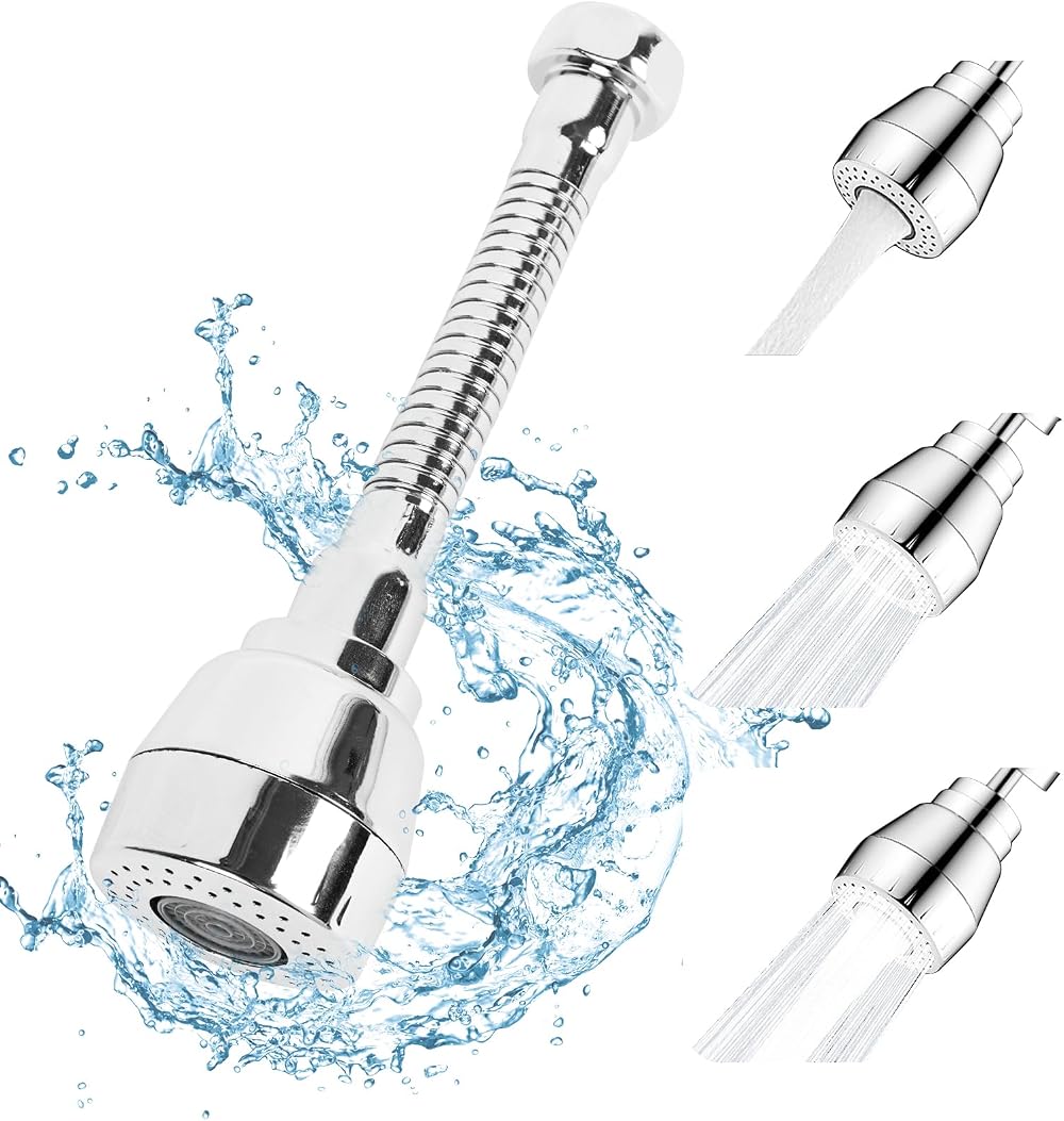 Kaket 360 Swivel Kitchen Tap Spray Head 3 Modes Faucet Extender Adapter Silver