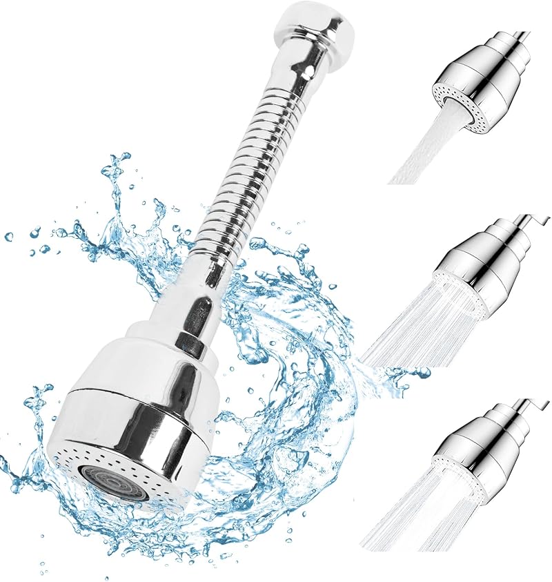 Kaket 360 Swivel Kitchen Tap Spray Head 3 Modes Faucet Extender Adapter Silver