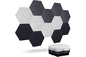 Acoustic Panels, Magrowill 12-Pack Soundproof Wall Panels, High Density Acoustic Panels Sound Absorbing with Self-Adhesive, Sound Proof Panels (01-Black/Gray/Silver, Large Hexagon)