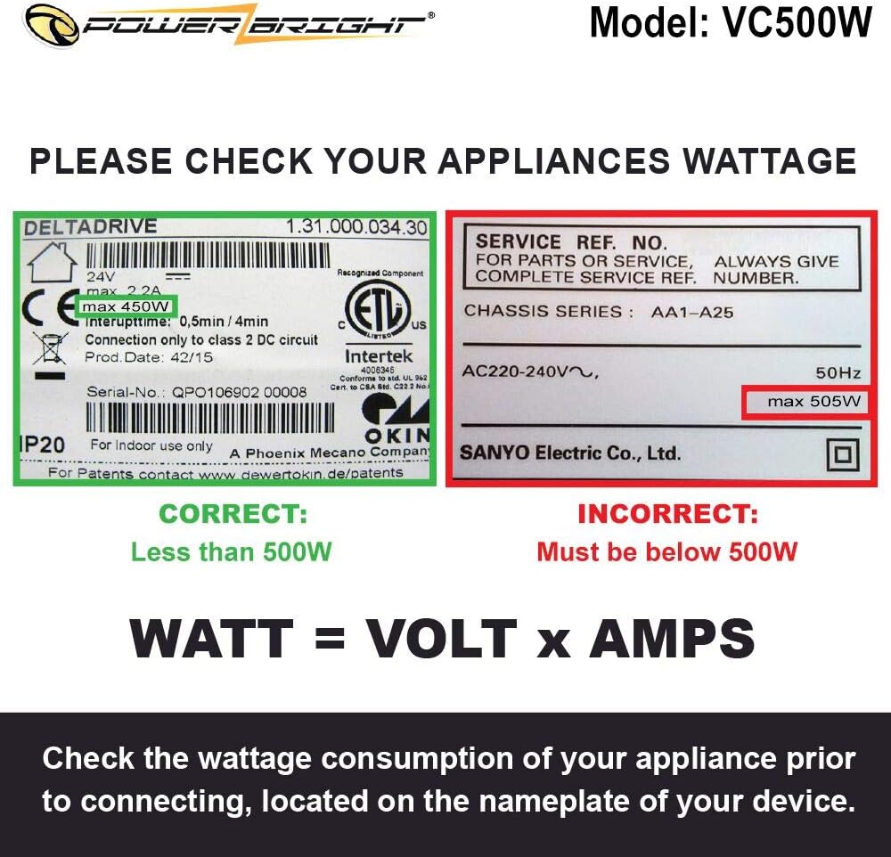 PowerBright Step Up & Down Transformer, Power ON/Off Switch, Can be Used in 110 Volt Countries and 220 Volt Countries, Convert from 220-240 Volt to 110-120 Volt AND from 110-120 Volt to 220-240 (500W): Home Audio & Theater