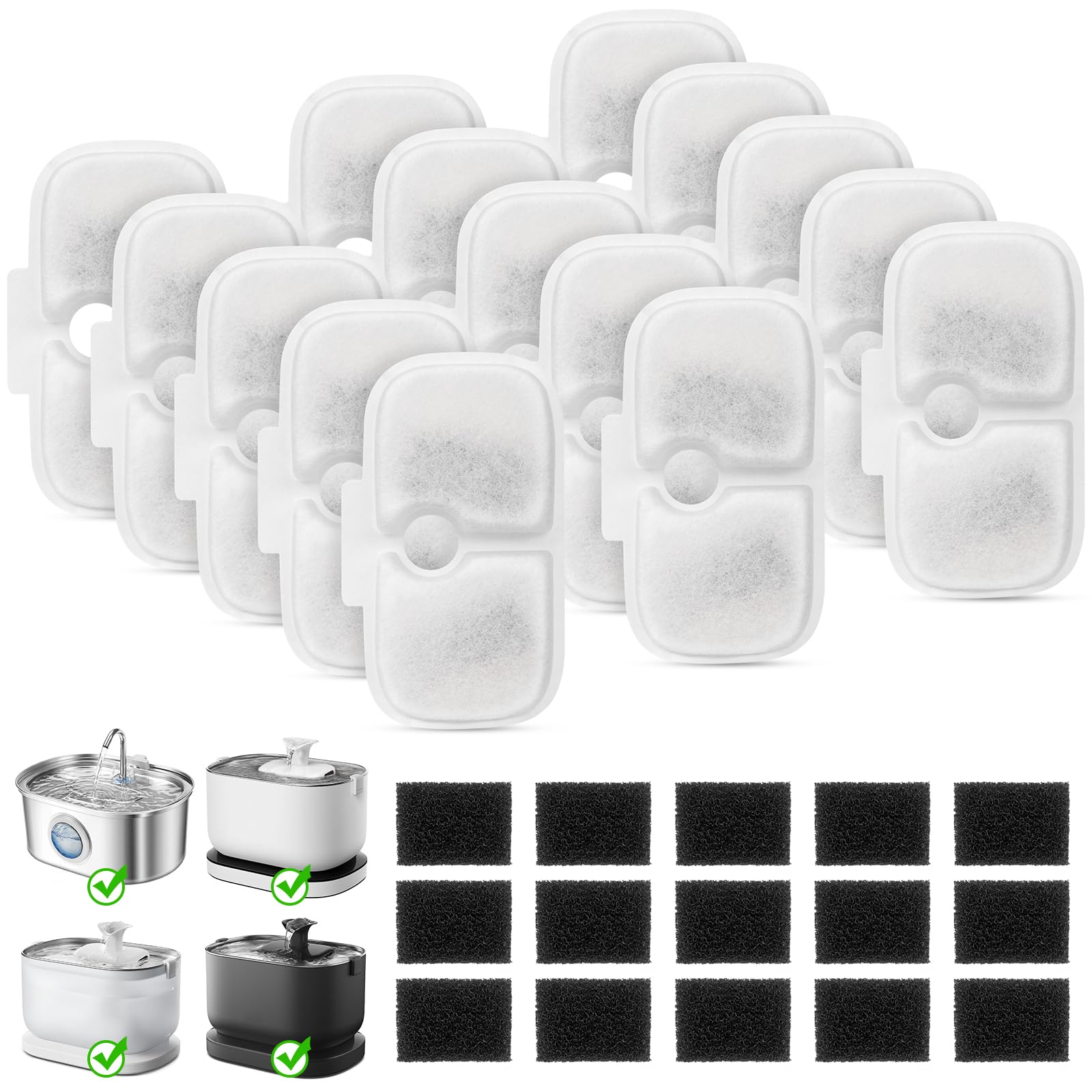 Photo 1 of 15+15 Pack Cat Water Fountain Filters, Pet Water Fountain Filters Replacement for Dog/Cat Stainless Steel Fountain PLWF005/PLWF115/PLWF105, 7 Months Set to Keep Drinking Fresh