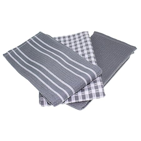 Semoic Klassische Küchentücher, 100% Natürliche Baumwolle, The Best Geschirrtücher, Spültuch, Saugf?hig Und Fusselfrei, Maschinenw?sche, 18 X 25 Zoll, 3Er Pack, Wei? Mit Grauem Streifen