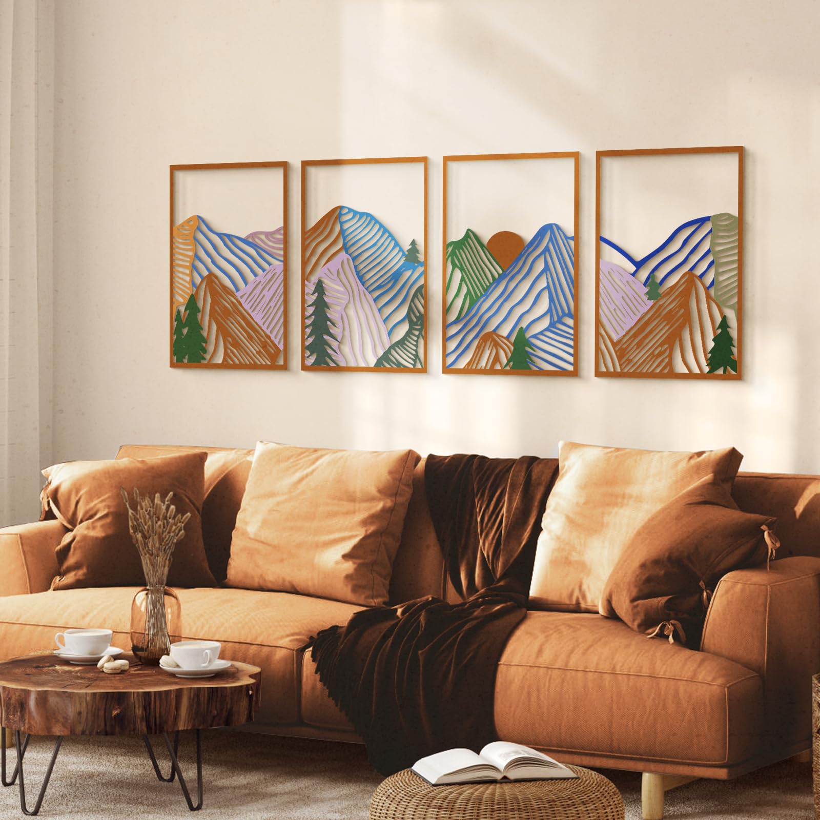 Photo 1 of **Only two** Glamativity 4 Pcs Colorful And Black Double-Sided Abstract Mountain Metal Wall Art , Mountain Line Art Décor, 3D Textured Minimalist Wall Decor, Rustic Nature Wall Décor for Living Room Bedroom Study (Mountain, M Size 17 x 12'')