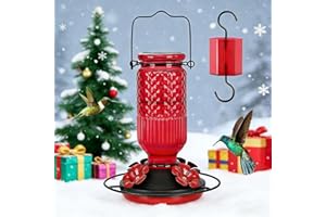FEED GARDEN Glass Hummingbird Feeder for Outdoors Hanging, 16 OZ Humming Birds Feeders with 4 Bee Guard Feeding Ports & Built-in Ant Moat, Bird Feeder for Outside, Gifts for Women Mom, Red
