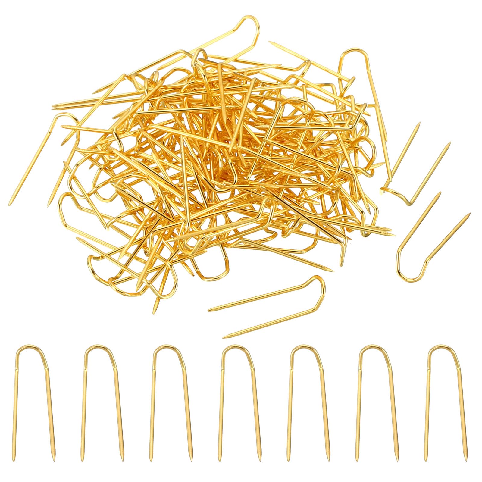 PATIKIL Fork Pins, 100 Pcs Stainless Steel Sewing U-Pins 0.7" Double Blocking Pin for Sewing Jewelry Fabric Craft DIY, Golden