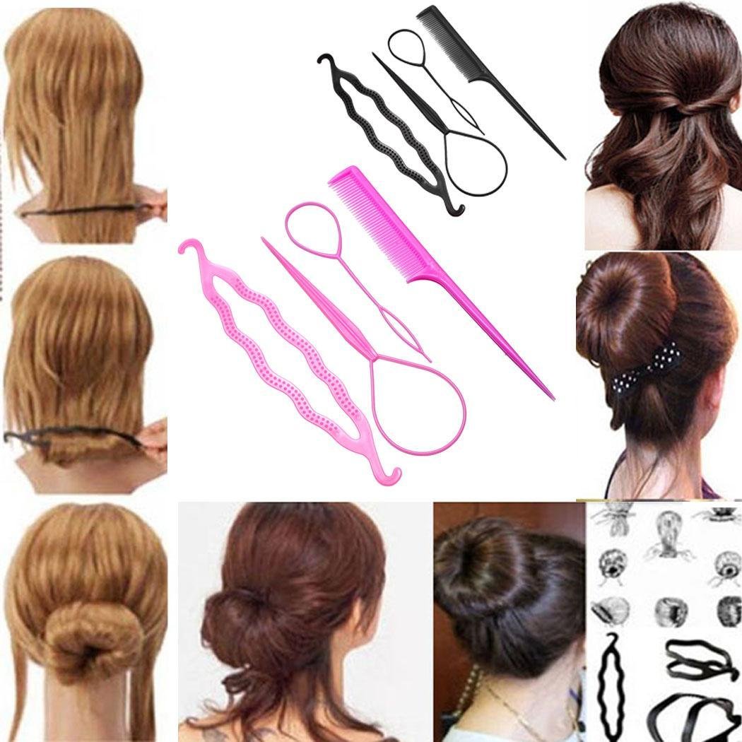 4PCS Hair Styling Set Clip Bun Maker Braid Hair Ponytail Tool Hair Accessory