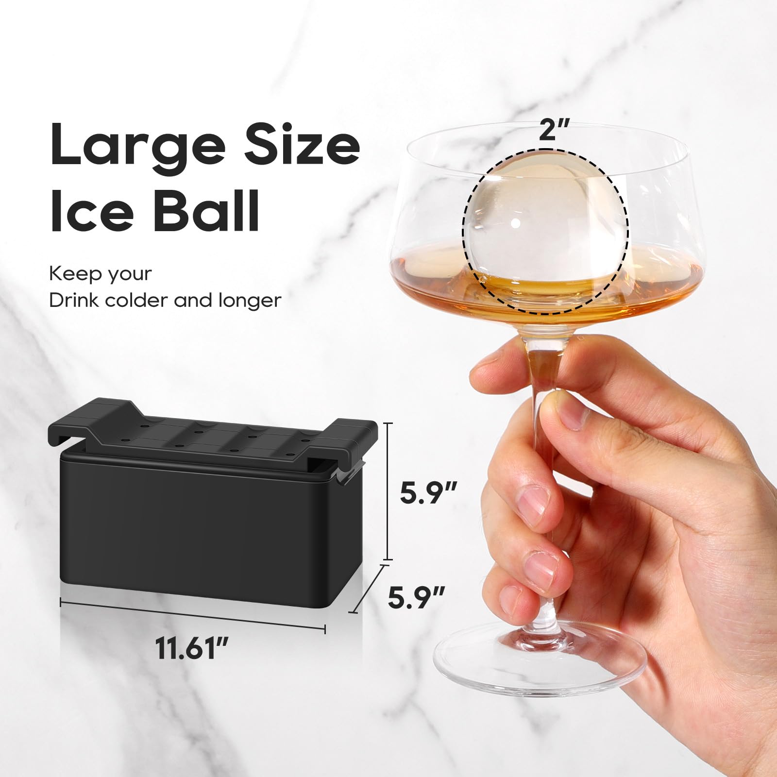 Clear Ice Ball Maker Mold, 8 Large Whiskey Ice Cubes Mold, 2 Inch Round Silicone Ice Molds for Cocktails, Idea Gifts for Dad Boyfriend Boss Men who Have Everything
