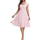 Belle Poque Women's Sweatheart Neck Ruffle Cap Sleeve Floral Dress 2026 Summer Ruched Midi Elegant Cocktail Party Dress