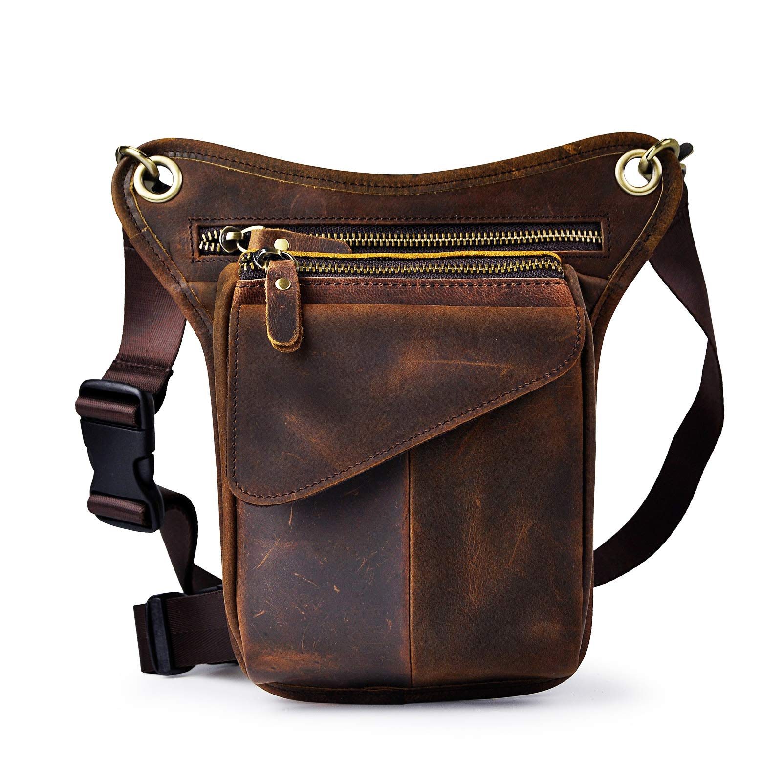 Le'aokuu Mens Genuine Leather Messenger Hip Bum Blet Fanny Waist Pack Tactic Drop Leg Thigh Bag — image 1