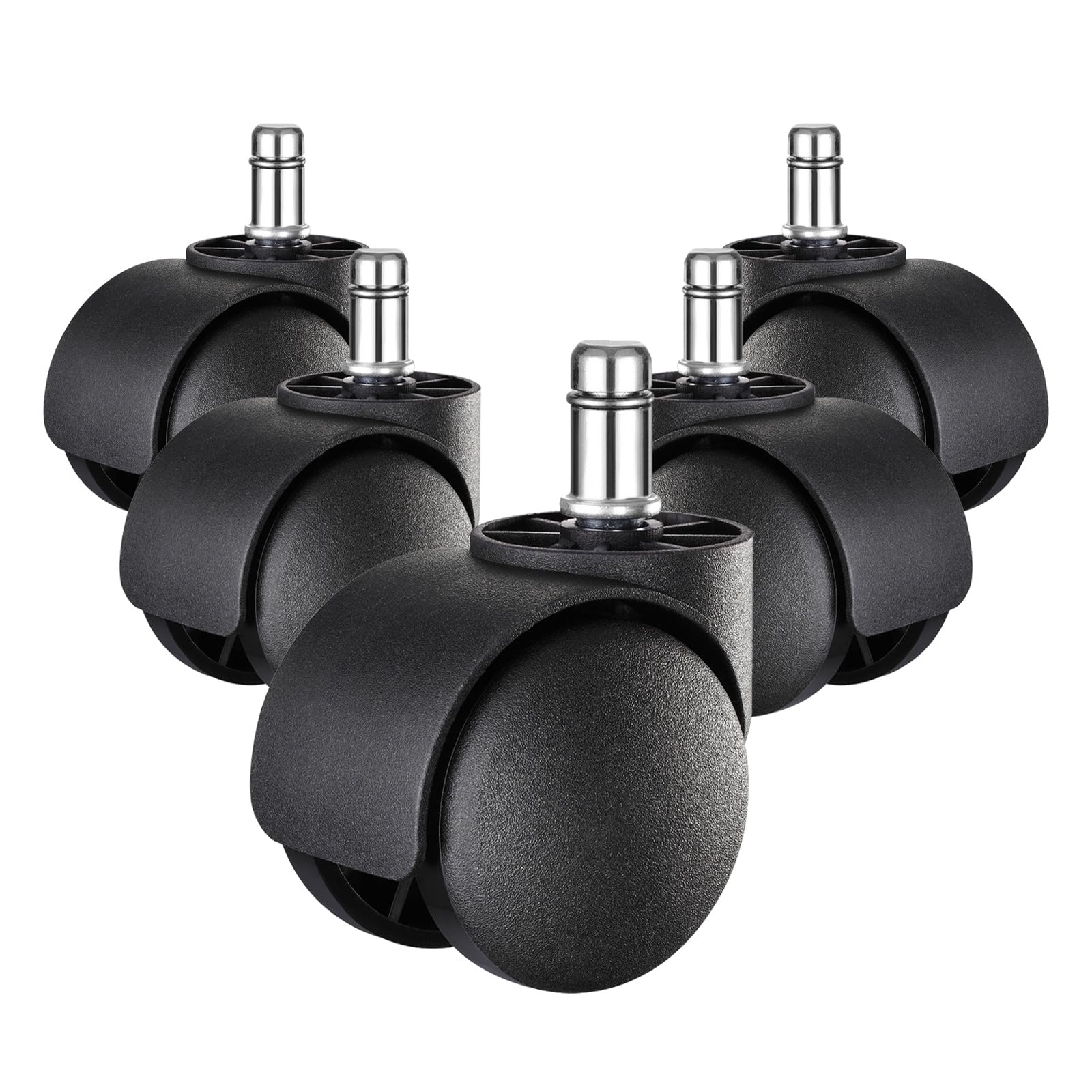 YIOVVOM Office Chair Wheels Replacement Rubber Chair casters(Set of 5) for Hardwood Floors and Carpet- Heavy Duty Caster Support up to 750bls,2 Inch 11mm Universal Standard Size (Black)