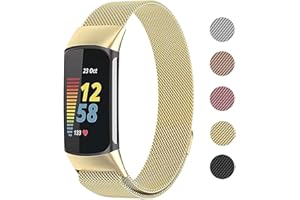 OMDBAGD Metal Mesh Loop Bands for Fitbit Charge 5/Charge 6 Band for Women Men, Adjustable Stainless Steel Wristbands Replacement Straps for Charge 5/6 Activity Tracker
