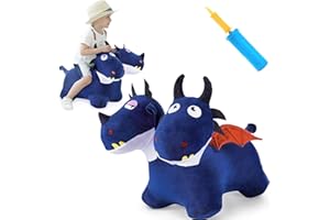 iPlay, iLearn Bouncy Pals Toddler Animal Hopper Toys, Kids Plush Blue Hopping Horse, Inflatable Ride on Dragon W/Pump, Indoor Outdoor Jumper, Birthday Gifts for 18 24 Month 2 3 4 Year Old Boy Girl