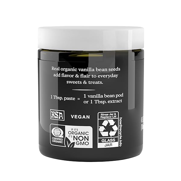 SIMPLY ORGANIC VANILLA BEAN PASTE, 4 OUNCE JAR, CERTIFIED ORGANIC, KOSHER, VEGAN, NON-GMO RICH SOFT PASTE, WARM WOODY AROMA