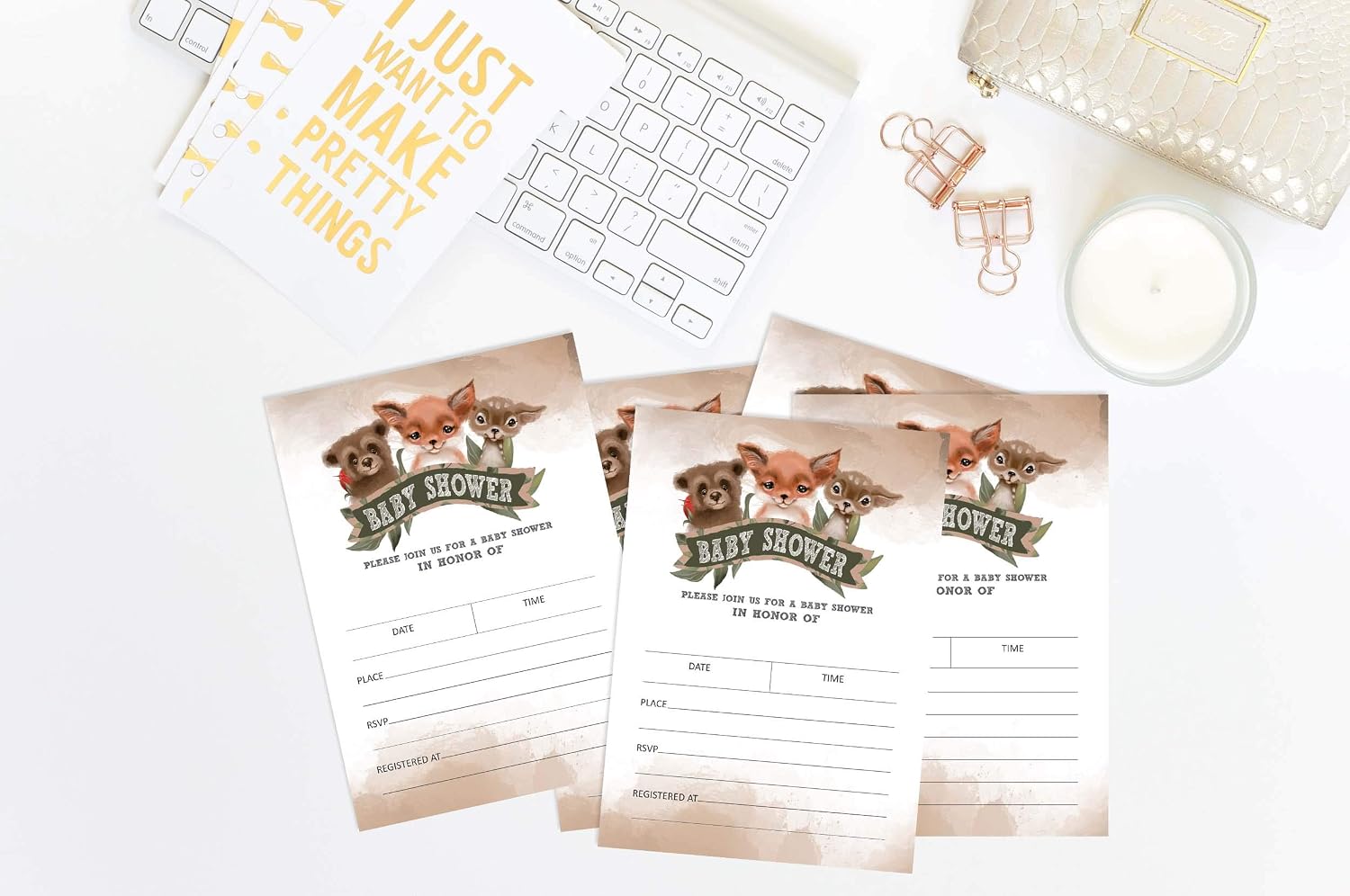 Inkdotpot 30 Fill In Style Baby Shower Invitation Cards Fox Jungle Animals Blank Invites, Invitation_card, 5 x 7 Inches - Image 4