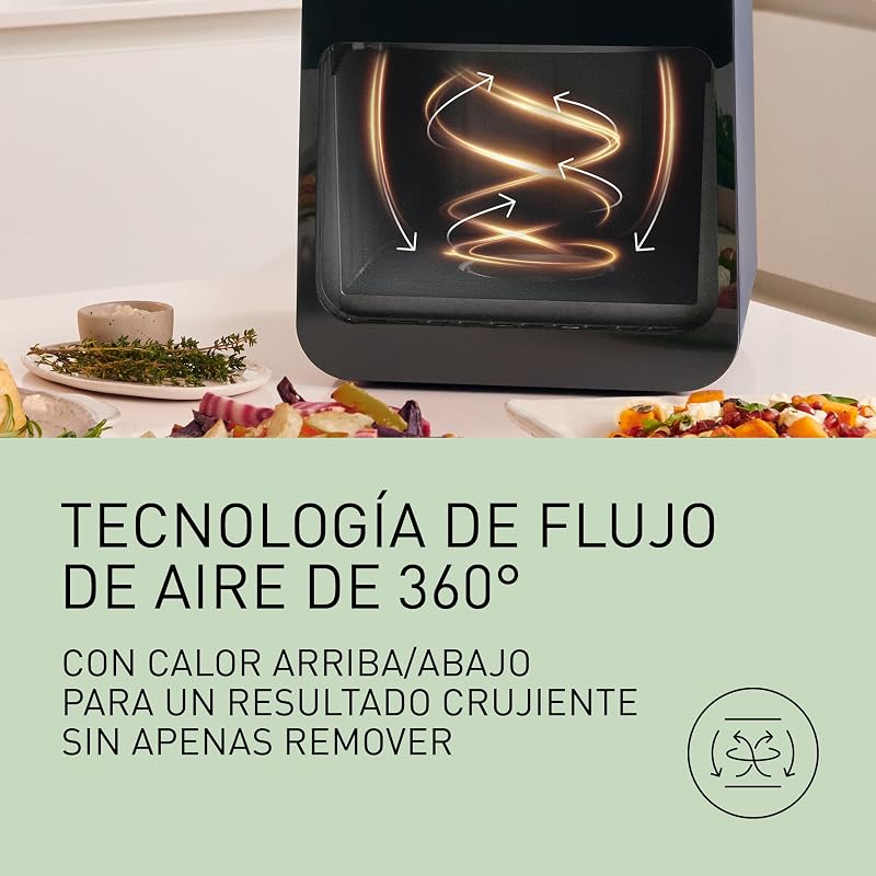 NF-CC600AXE Freidora De Aire con Ventana, 6 L, 80-200°C, Temporizador Digital y LCD, Vapor Suave, 11 Preajustes, Fácil De Limpiar, Mango Negro/Azul Oscuro y Dorada Rosado