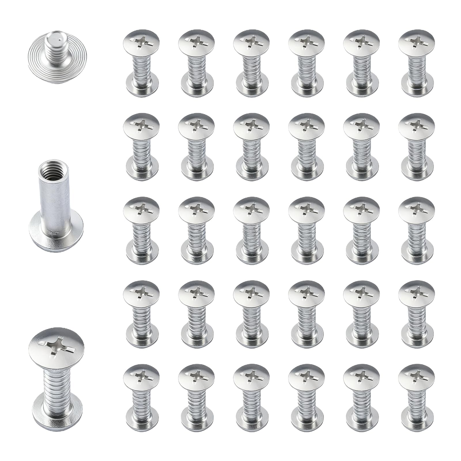 INCREWAY 30 Sets Binding Chicago Screws, 5mm x 15mm Nickel Plated Binding Screw Binder Post, Silver Tone