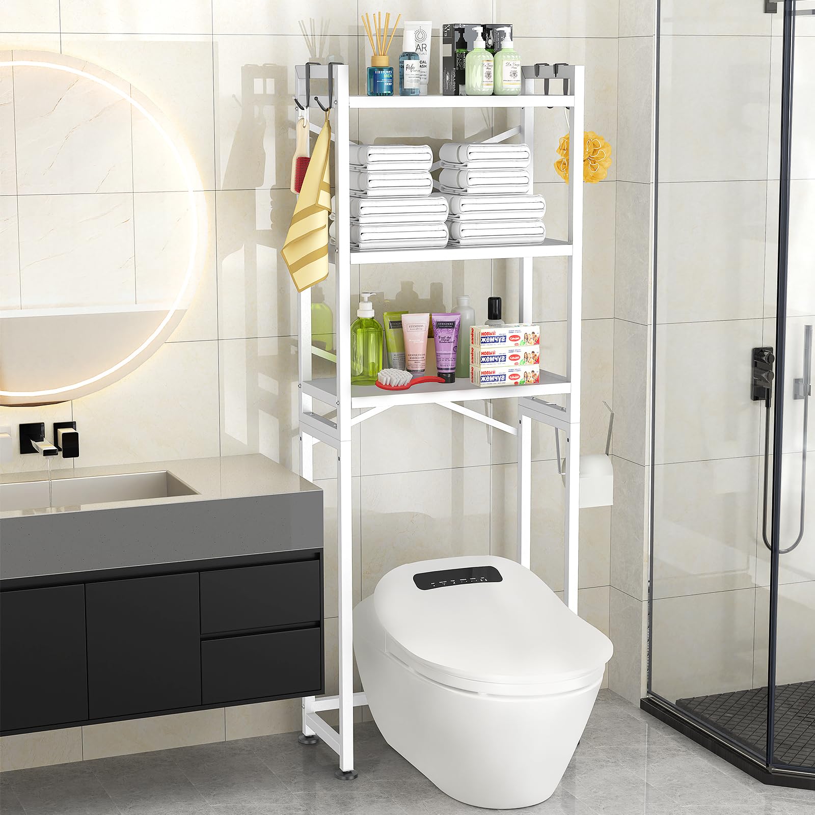 zzl over the toilet storage,3-tier,bathroom toilet organizer,multifunctional space saver freestandin