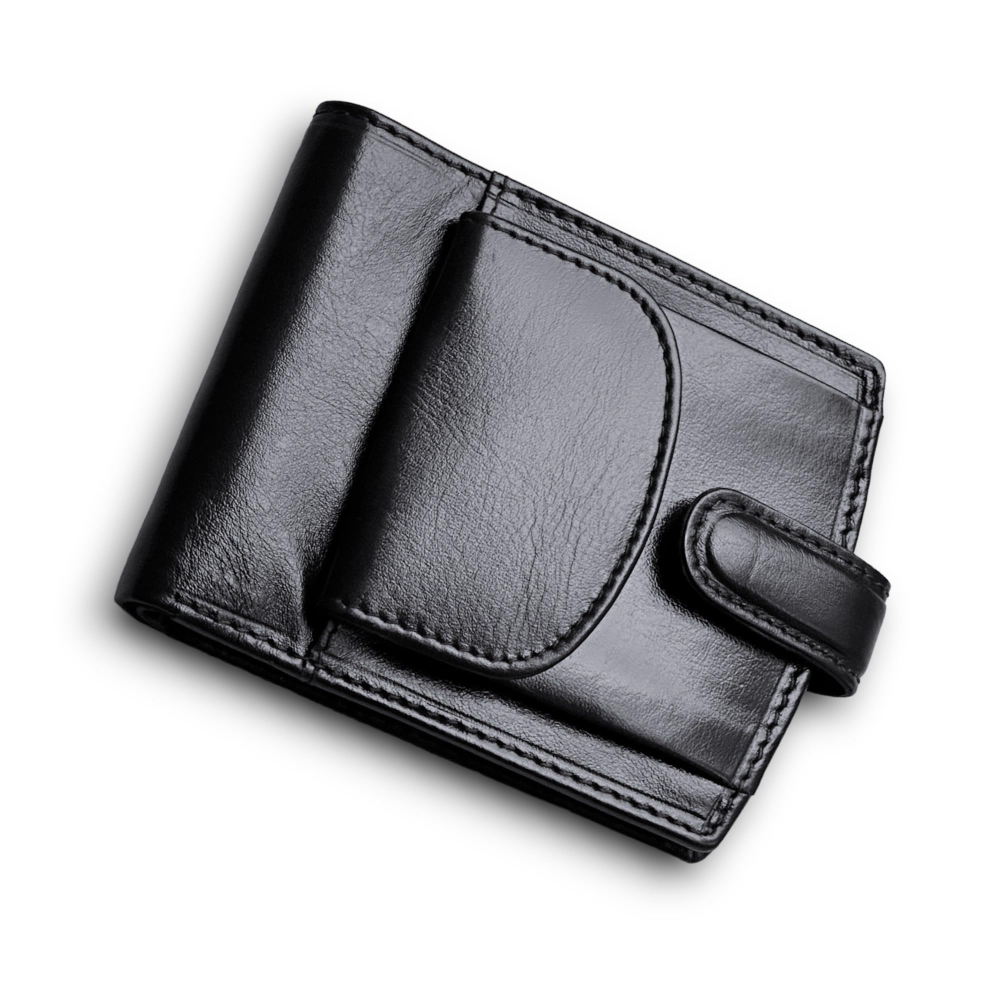 TOPSUM LONDON Men’s Genuine Leather Wallet, RFID Blocking Small Bifold Wallet with External Coin Pocket, 6 Card Slots, Compact Minimalist Wallet Gift Boxed 4009 (Black)