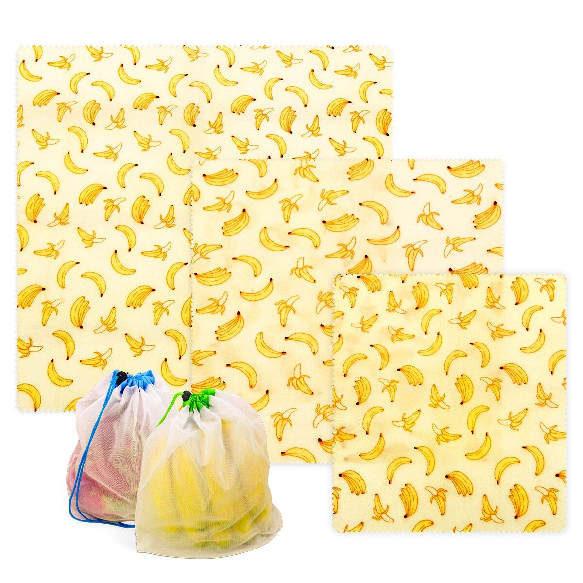 Hsicily Reusable Food Wraps, Eco Friendly Beeswax Wraps Sustainable Plastic Free Food Storage 3 Pcs, for Sandwiches Extra Mesh Produce Bags, Breathable Wraps Handmade, Non-Toxic & Biodegradable