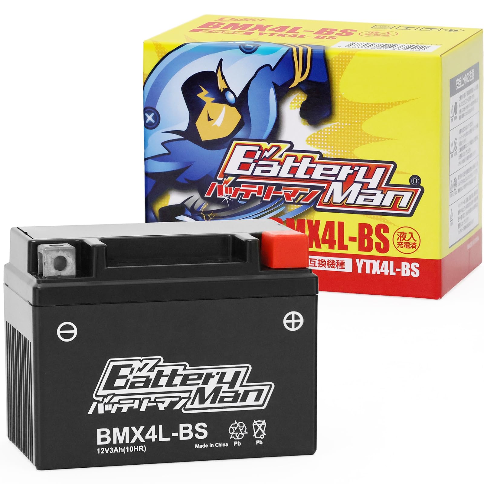 バッテリーマン YTX4L-BS 互換 バイク スクーター用バッテリー BMX4L-BS 液入充電済 液漏れ防止 自己放電軽減構造採用 密閉型メンテナンスフリーバッテリー FTX4L-BS互換商品画像