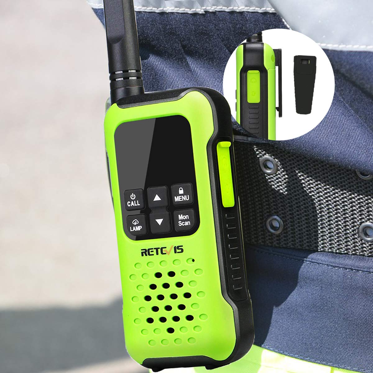 Retevis RT649P Walkie Talkie Wiederaufladbar, Wasserdichter IP67-Schwimmer, PMR 446, 16 Kanäle Lizenzfrei, LED-Taschenlampe, CTCSS/DCS VOX, Walkie Talkie-Headset (2 Paar, Grün) 9