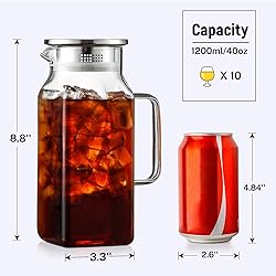 40 oz,1.2Liter Square Glass Pitcher with Lid and