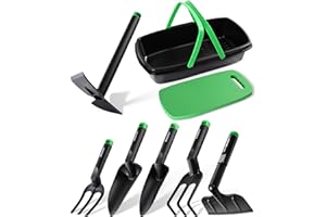 BREWIN TOOLS Garden Tool Set, Brewin Gardening Tool Set with Multi-Purpose Basket, Garden Kneeler, Trowel, Transplanter, Fork, Cultivator, Hand Hoe, Claw. Sturdy & Lightweight Outdoor Hand Tools