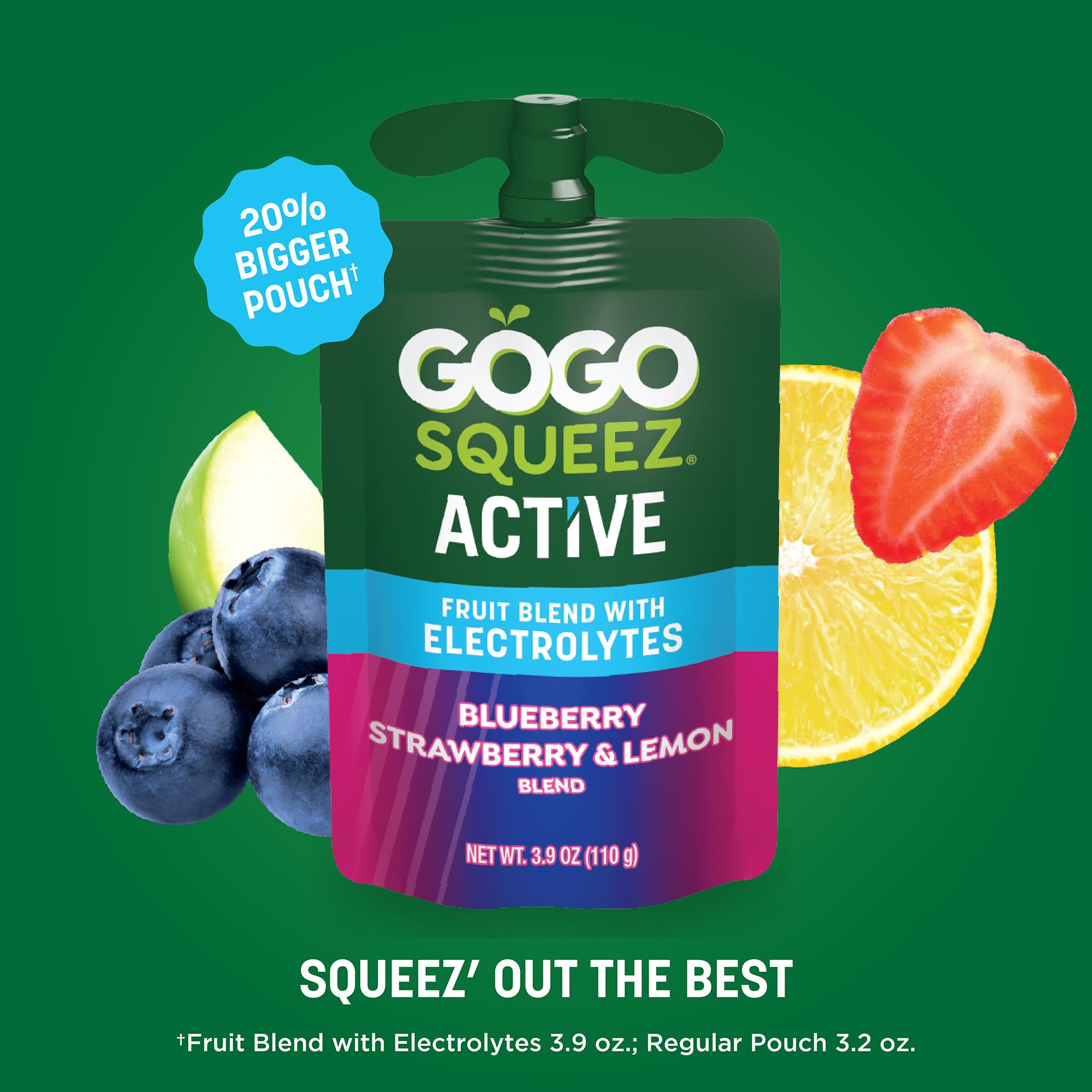 GoGo squeeZ Active Fruit Blend with Electrolytes | 18-Count Variety Pack | Blueberry Strawberry Lemon & Strawberry Pineapple Orange | Made with Real Fruit and Antioxidants Vitamin A, Vitamin E, & Vitamin C​