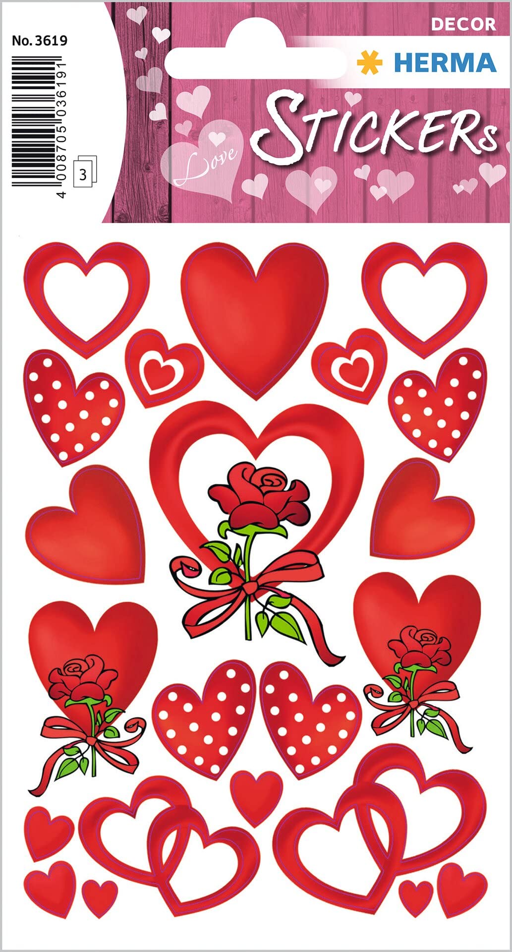 HERMA 3619 Stickers Hearts Red Small Large 66 Pieces Heart Stickers with Roses Flowers Labels in Heart Shape for Valentine's Day Love Wedding Birthday Scrapbooking Decoration Gift Letters DIY — image 1
