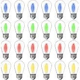 FLSNT 24-Pack S14 Colored LED String Light Bulbs, 1W Waterproof Outdoor Indoor Replacement Bulbs, E26 Base, CRI80, Red/Green/Blue/Warm White