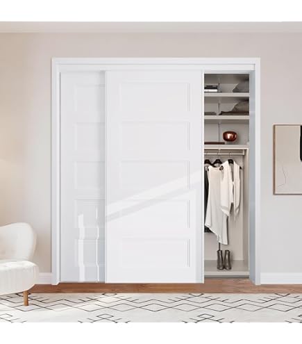 BARNSMITH 72x80 in 5-Panel Bypass Sliding Closet Door, Steel Frame