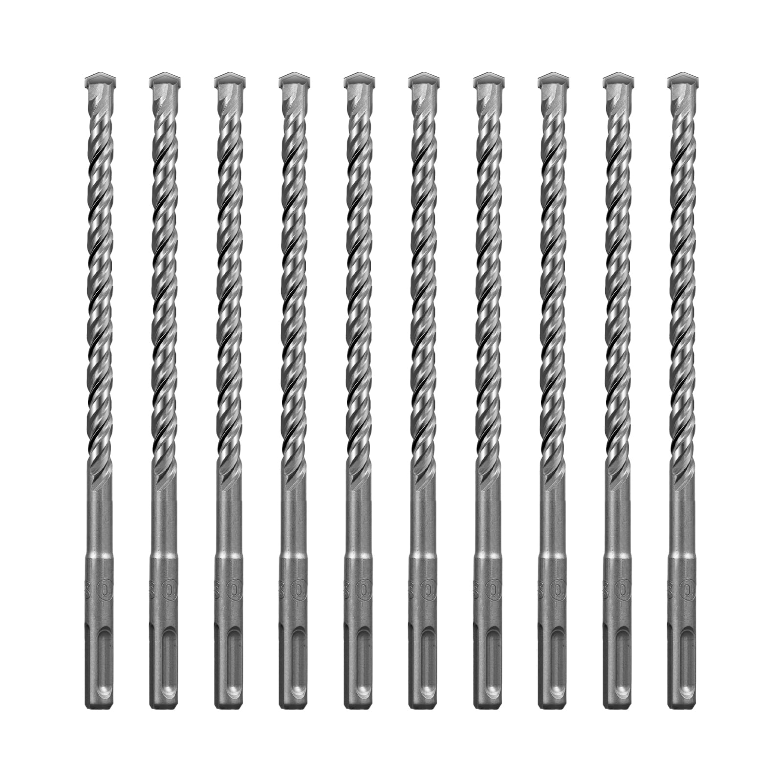 SALI 10PCS SDS Plus Rotary Hammer Drill Bit Kit - Double Thread Tungsten Carbide Tip for Concrete, Brick, Cement Walls, Stone - 10mm x 210mm Hammer Drill Bits