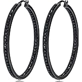 2 Inch Large Hoop Earrings for Women Stainless Steel Hypoallergenic Big Hoop Earrings Cubic Zircon Hoops Rhinestone Inside-Out Crystal Ear Ring Jewelry Gifts for Sensitive Ears 50mm