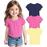 ZUEMET 3 Pack Toddler Girls Short Sleeve Shirts Pleated Neck Cotton T-Shirts Baby Girl Summer Tee Tops Size 18M-5T