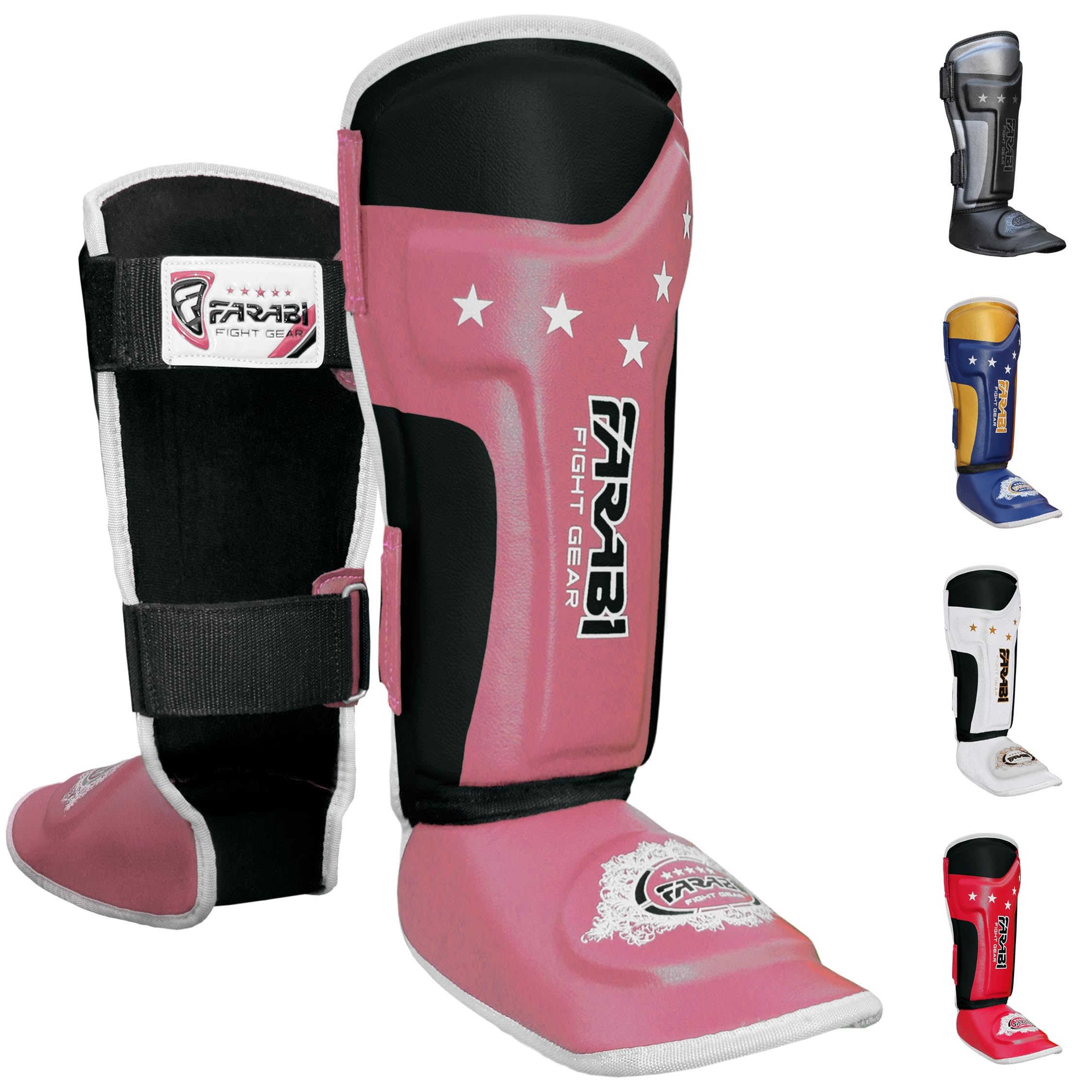 Farabi Sports Kids Shin Guards - Shin Instep Kickboxing Shin Pads MMA, Muay Thai Shin Guards (Kids, Pink)