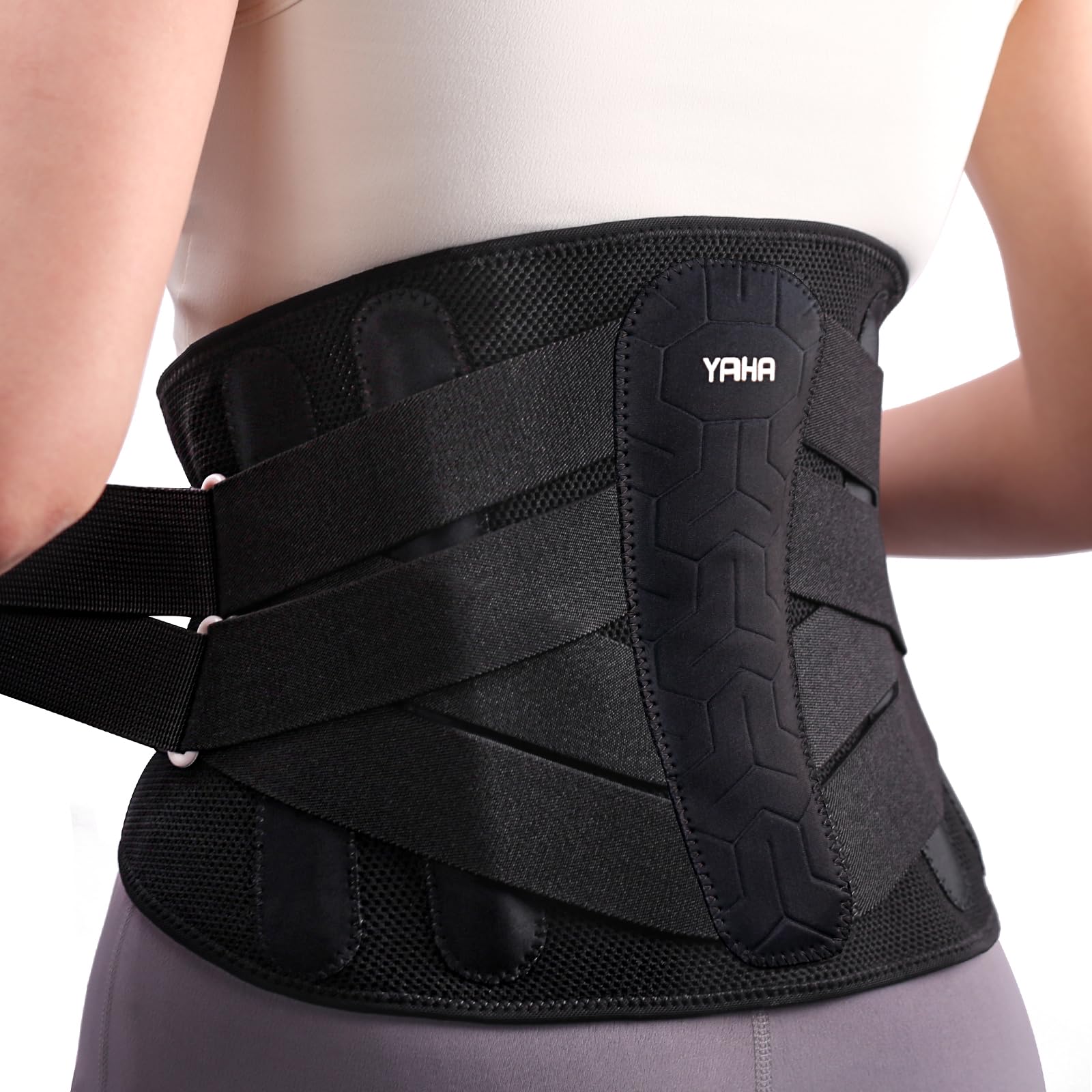 YAHA Back Support Belt for Lower Back Pain Women/Men, Back Brace for Heavy Lifting with Ergonomic Lumbar Pad, Breathable Lumbar Support Belt with 5 Stays for Sciatica, Herniated Disc, Scoliosis - L