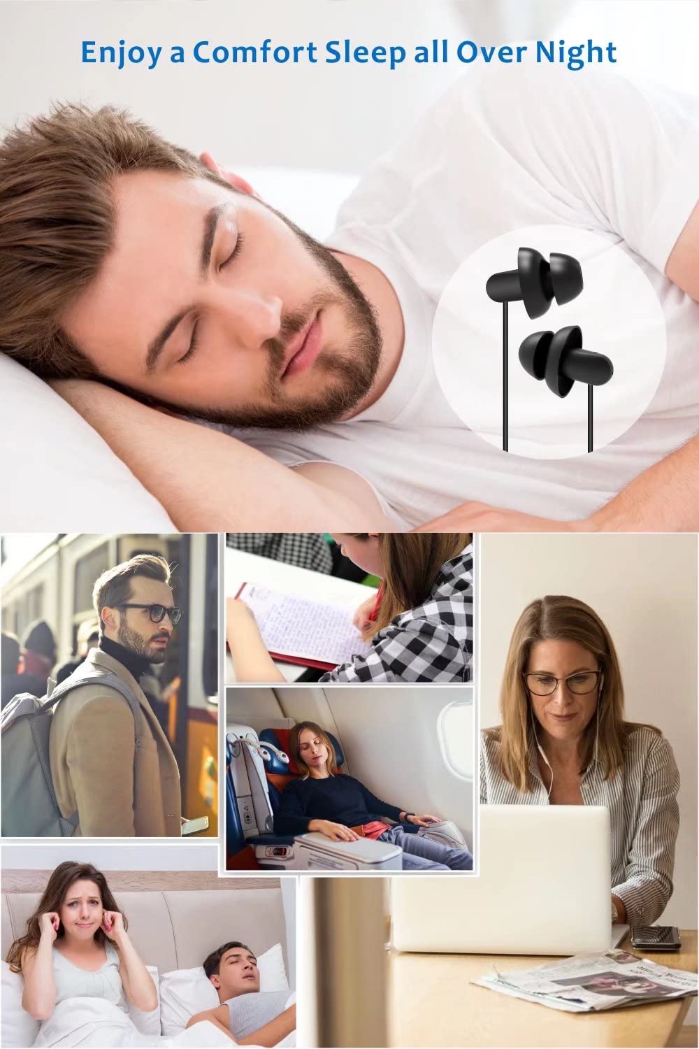 Sleep Earbuds, Hearprotek 2 Pairs Ultra Soft Lightweight Silicone Sleeping Earphone Headphones with Volume Control and mic for Side Sleeper, Snoring, Air Travel, Relaxation (Black)