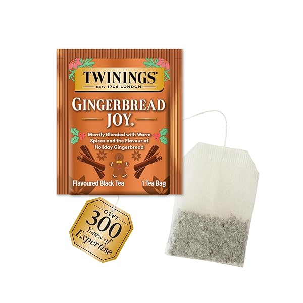 TWININGS GINGERBREAD JOY BLACK TEA INDIVIDUALLY WRAPPED BAGS, 20 COUNT (PACK OF 1), GINGER & CINNAMON, CAFFEINATED, ENJOY HOT OR ICED, 20 TEABAGS