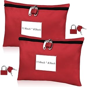 2 PCS Oxford Cloth Money Bag with Lock & Keys 8.3x11.4 in Waterproof Zippered Cash Pouch Bank Deposit Bag with Zipper Locking