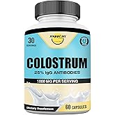 Happi Mi Nutrition Colostrum Capsules 1000mg Per Serving - US Sourced, 25% Immunoglobulin for Immune Support & Gut Health, 60 Capsules, 30 Servings