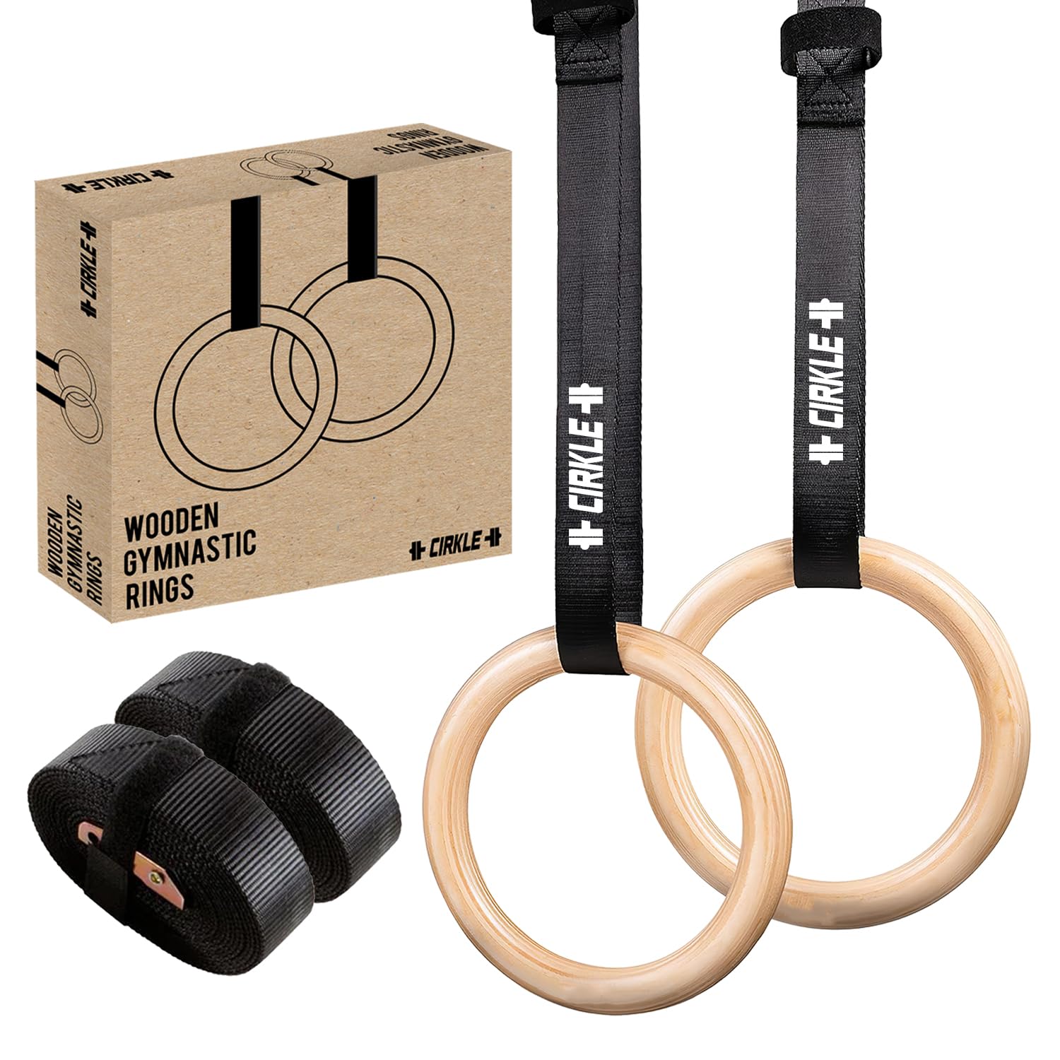 CIRKLE | 2 Wooden Gymnastics Rings | 23 cm Diameter with Adjustable Straps | Training, Fitness, Bodybuilding, Gym, Sport | Easy to Fix, Maximum Safety | Aerobik | OriginalCup