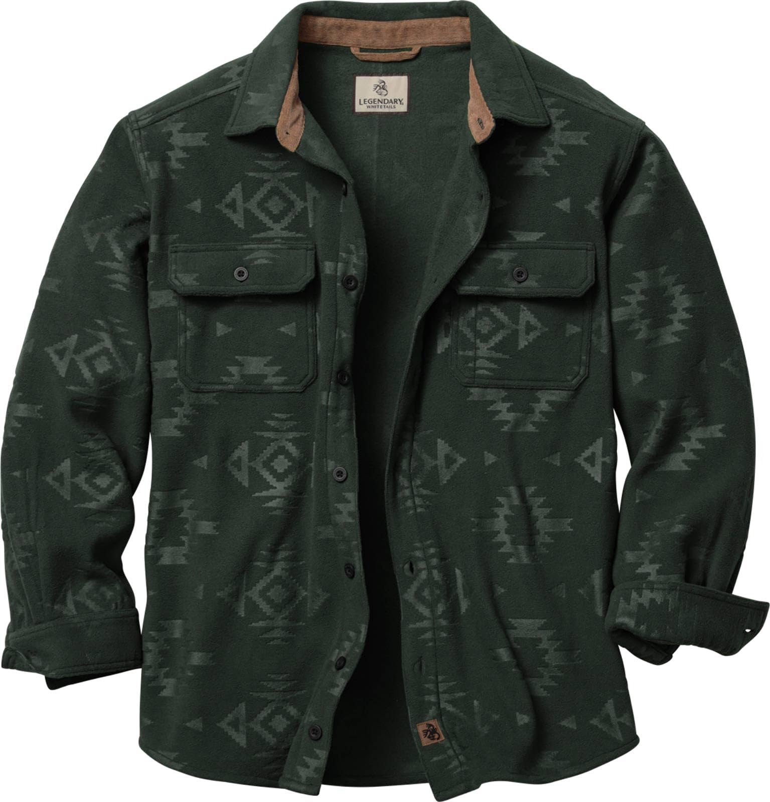 Legendary Whitetails Mens Long Sleeve Fleece Button Up Shirt Casual Fit Thick Heavyweight, Forest Embossed, LT Image