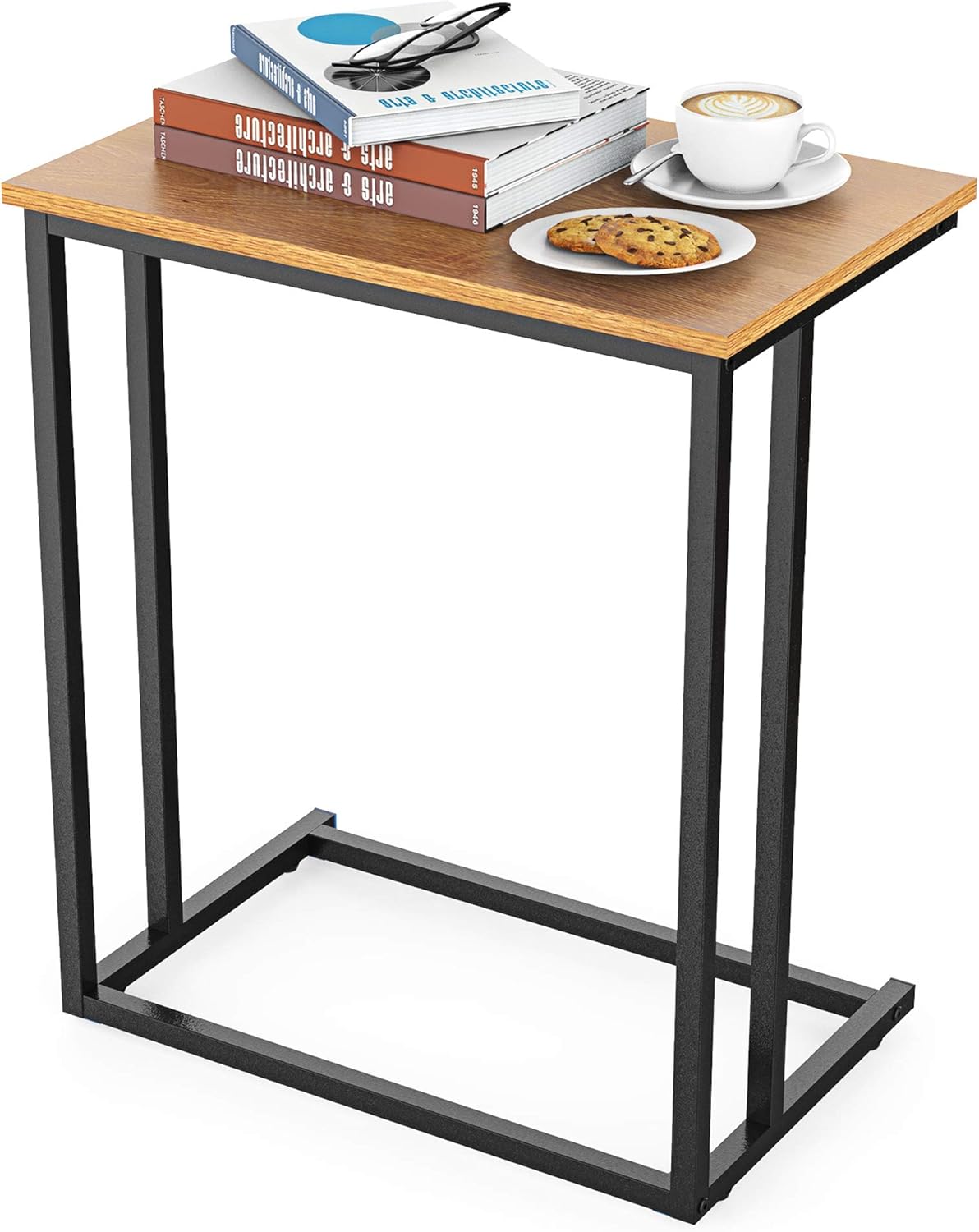 End Table, Durable Side Table C-Shaped Modern Sofa Table Wood Table Coffee Table Snack Table for Sofa, Couch, Bed in Living Room, Bedroom and Other Small Place, Walnut: Home & Kitchen