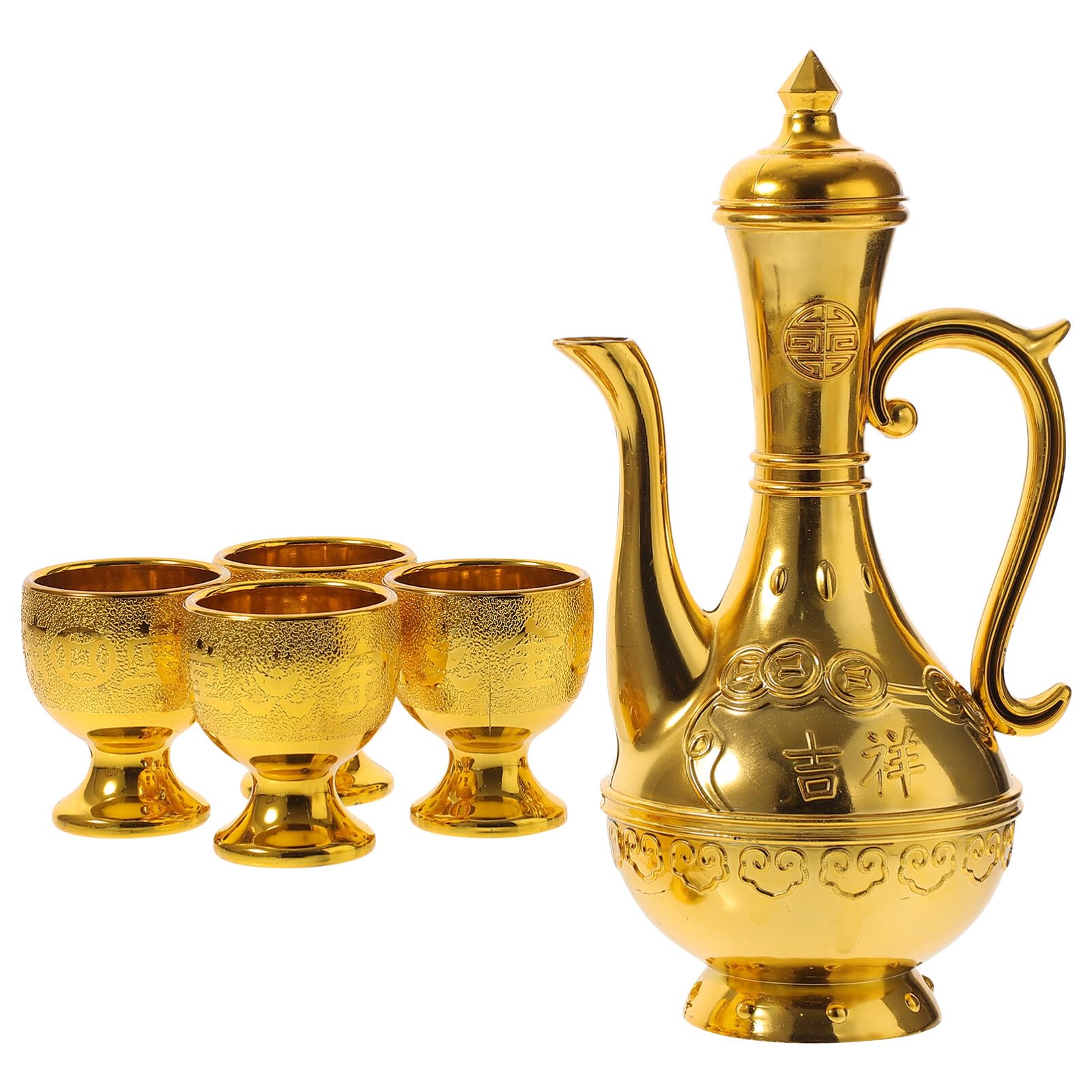 jojofuny 1 Set of Vintage Turkish Coffee Pot with 4 Coffee Cups Metal Turkish Tea Cup Set Wine Decanter and Glasses Altar Cups Holy Water Offering Cup Drinking Cups