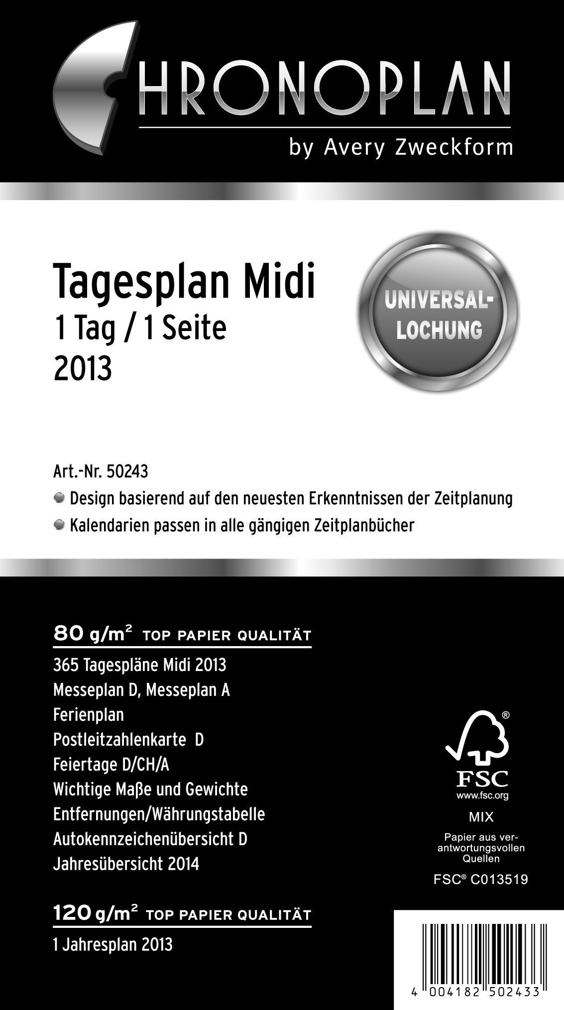 Avery Dennison Zweckform Chronoplan 50243 Day Planner 2013 / Medium-Sized / 1 Day for 1 Page / White (In German)