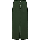luvamia Corduroy Skirts for Women Midi Length High Waisted Button Fly Fall Casual Elastic Waist Long Skirt with Slit