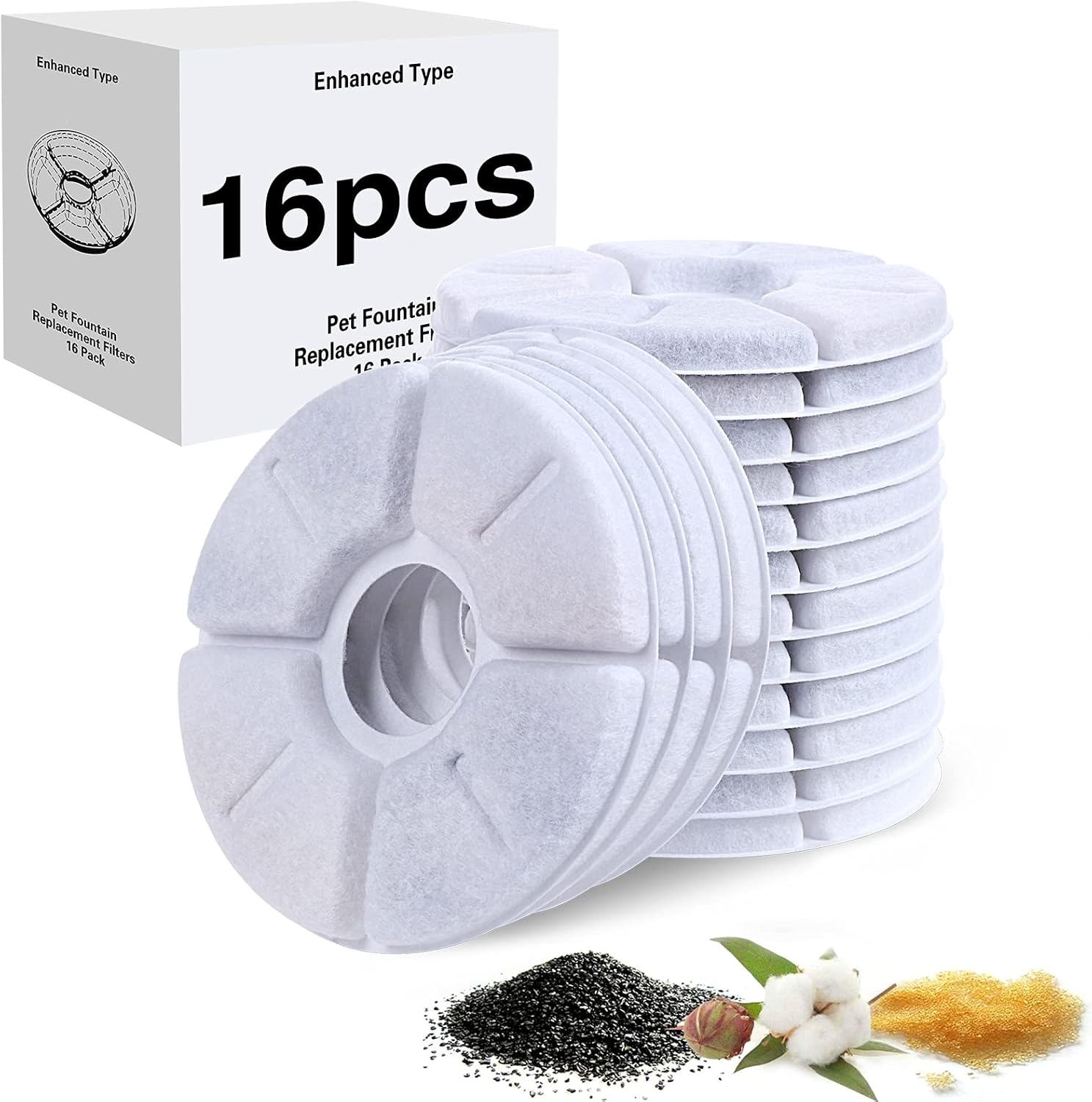 Cat Water Fountain Filters, 16pcs 5 inch Universal Type Round 8 Grid Cat Fountain Filters Carbon